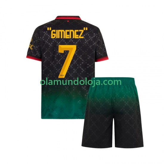 Camisola AC Milan Santiago Gimenez 7 Criança Equipamento Quarto 2024-2025 Manga Curta